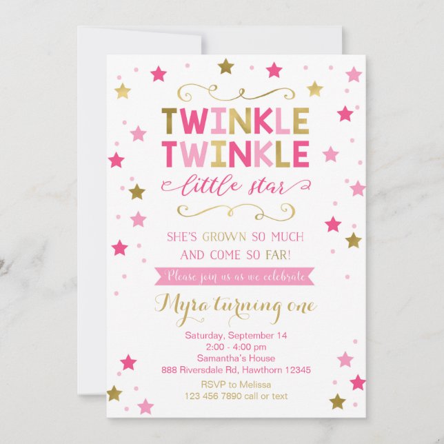Twinkle Twinkle Little Star Birthday Invitation (Front)