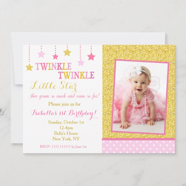 Twinkle Twinkle Little Star Birthday Invitation (Front)