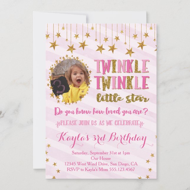 Twinkle Twinkle Little Star Birthday Invitation 2 (Front)