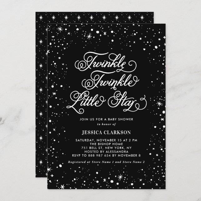Twinkle Twinkle Little Star Black Baby Shower Invitation (Front/Back)