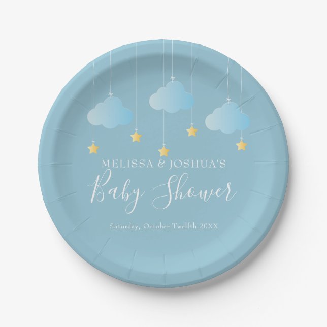 Twinkle Twinkle Little Star Blue Baby Boy Shower Paper Plate (Front)
