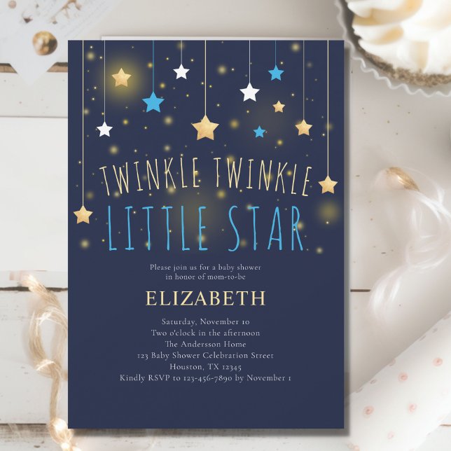 Twinkle Twinkle Little Star Blue Baby Shower Invitation (Creator Uploaded)