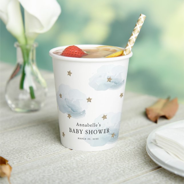 Twinkle Twinkle Little Star Blue Baby Shower Paper Cups (Insitu)