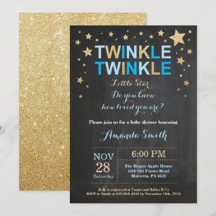 Twinkle Twinkle Little Star Blue Gold Baby Shower Invitation