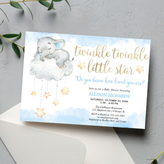 Twinkle twinkle little star blue gold baby shower invitation (Creator Uploaded)