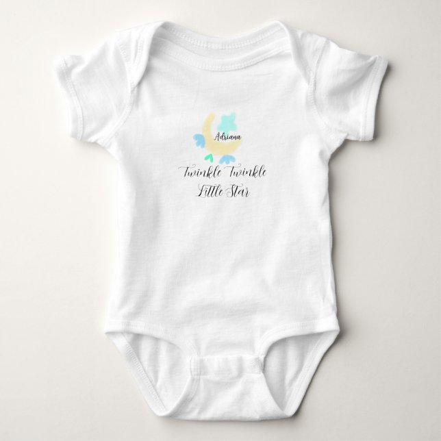 twinkle twinkle little star blue stars yellow moon baby bodysuit (Front)