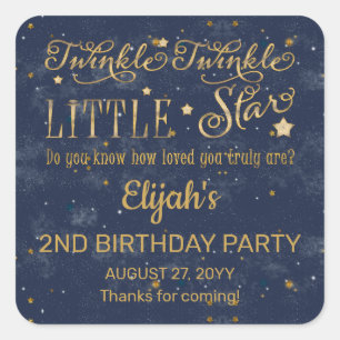 Twinkle Twinkle Little Star Boy 2ND Birthday Party Square Sticker