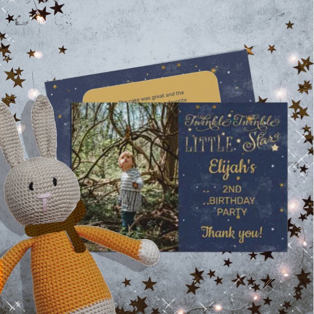 Twinkle Twinkle Little Star Boy 2nd Birthday Party Thank You Card (Creator Uploaded)