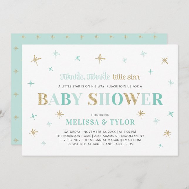 Twinkle Twinkle Little Star Boy Baby Shower Invitation (Front/Back)