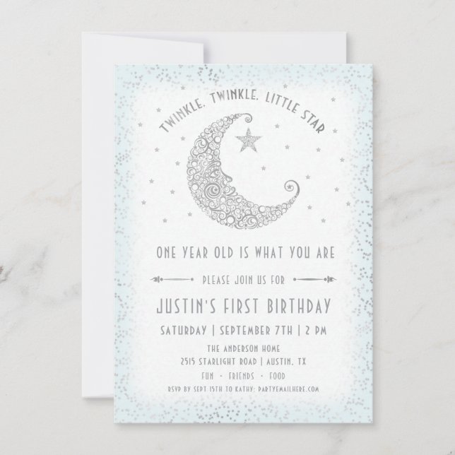 Twinkle Twinkle Little Star Boy Birthday Invite (Front)