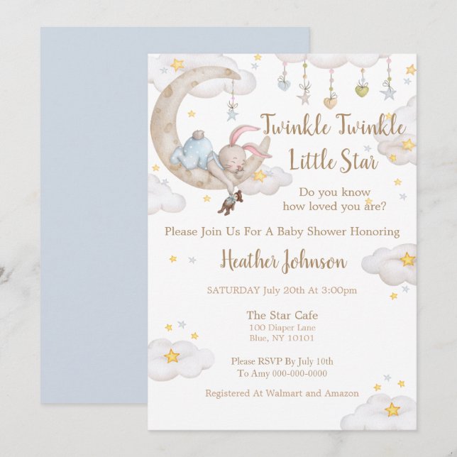 Twinkle Twinkle Little Star Bunny Baby Shower Invitation (Front/Back)
