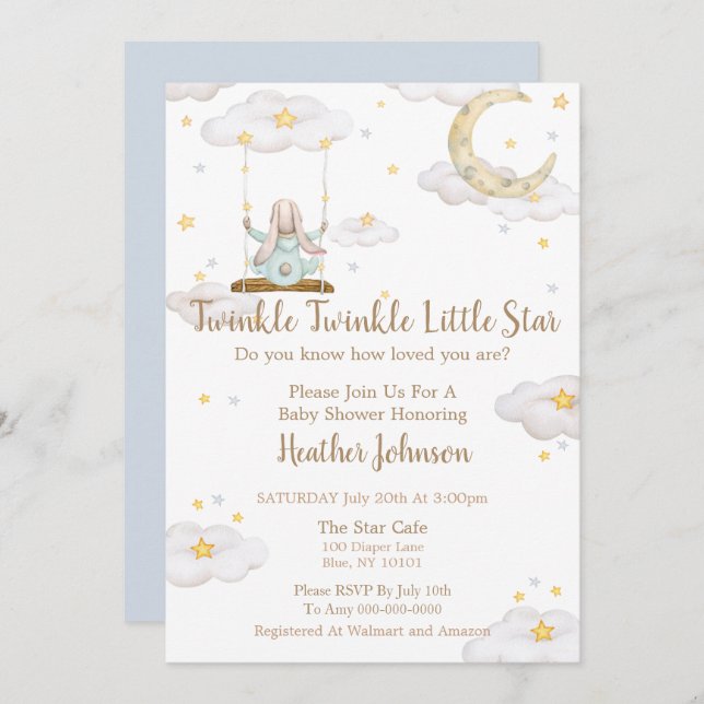 Twinkle Twinkle Little Star Bunny Baby Shower Invitation (Front/Back)