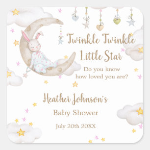 Twinkle Twinkle Little Star Bunny Baby Shower Square Sticker