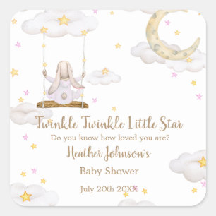 Twinkle Twinkle Little Star Bunny Baby Shower Square Sticker