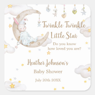 Twinkle Twinkle Little Star Bunny Baby Shower Square Sticker