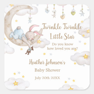 Twinkle Twinkle Little Star Bunny Baby Shower Square Sticker