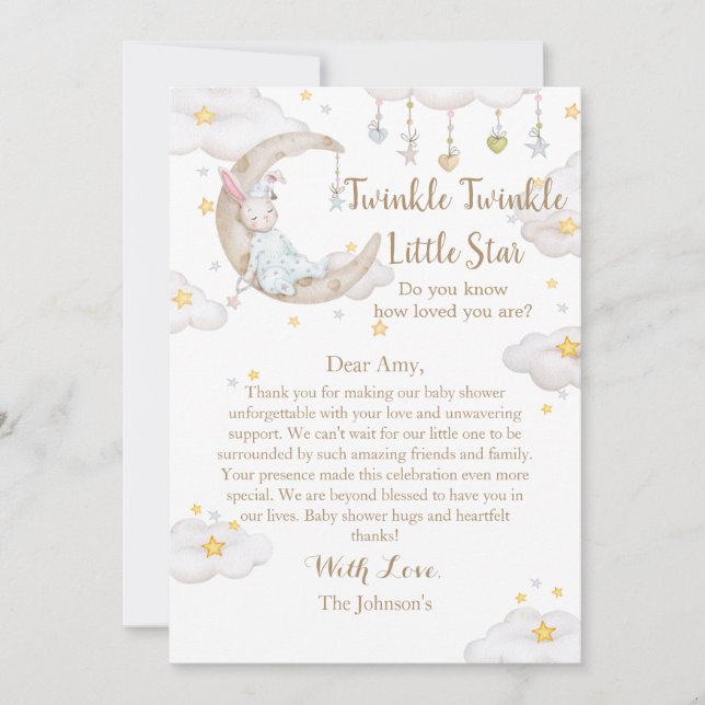 Twinkle Twinkle Little Star Bunny Baby Shower Thank You Card (Front)