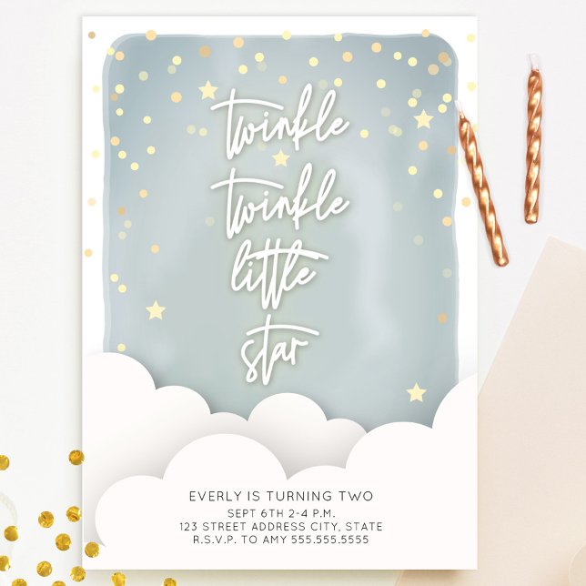 Twinkle Twinkle Little Star Clouds Birthday Invitation (Creator Uploaded)