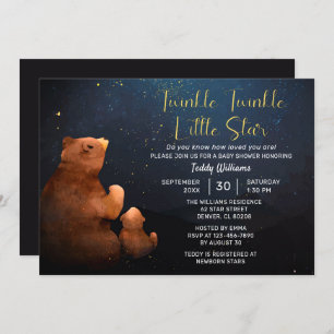 Twinkle Twinkle Little Star Cute Bear Baby Shower  Invitation