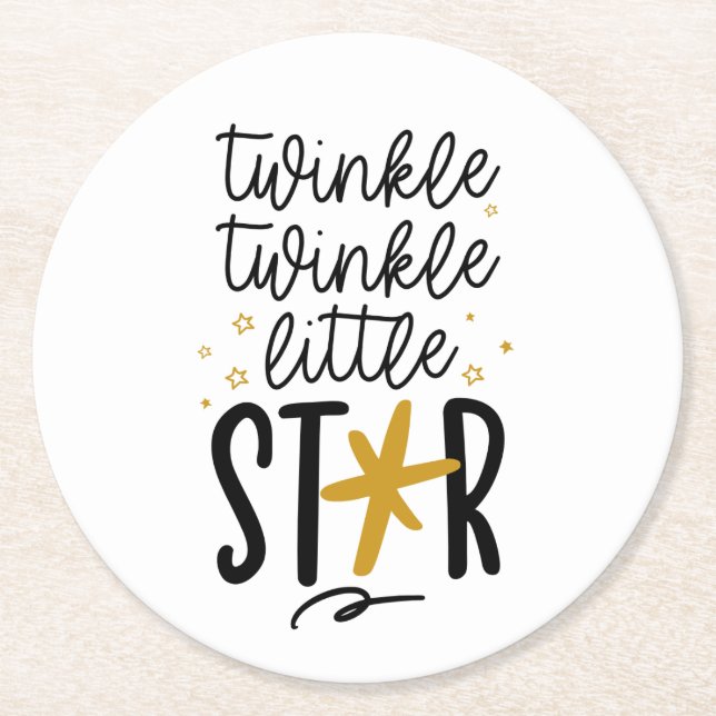 Twinkle Twinkle Little Star Doodle Round Paper Coaster (Front)