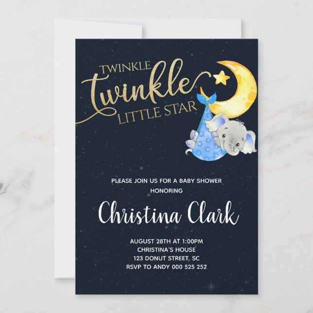 Twinkle Twinkle Little Star Elephant Baby Shower Invitation (Front)