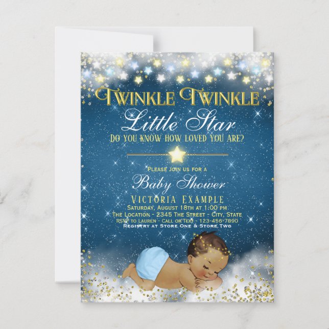 Twinkle Twinkle Little Star Ethnic Baby Boy Shower Invitation (Front)