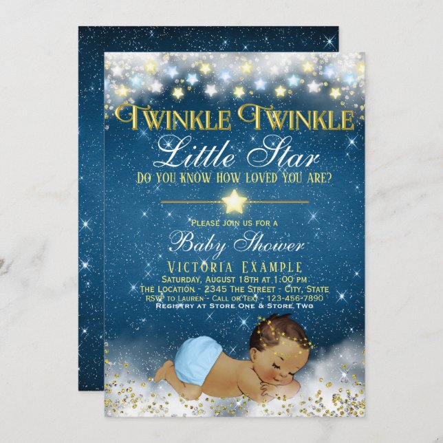 Twinkle Twinkle Little Star Ethnic Boy Shower Invitation (Front/Back)