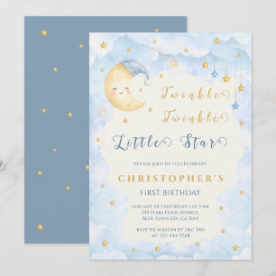 Twinkle Twinkle Little Star First Birthday Blue Invitation