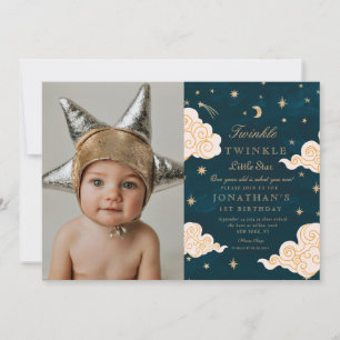 Twinkle Twinkle Little Star First Birthday Photo Invitation