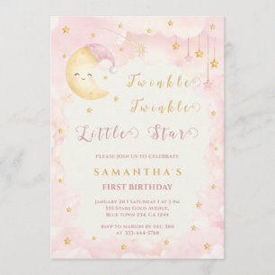 Twinkle Twinkle Little Star First Birthday Pink Invitation