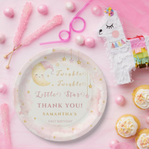 Twinkle Twinkle Little Star First Birthday Pink Paper Plate