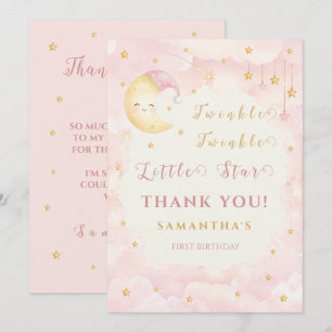 Twinkle Twinkle Little Star First Birthday Pink Thank You Card