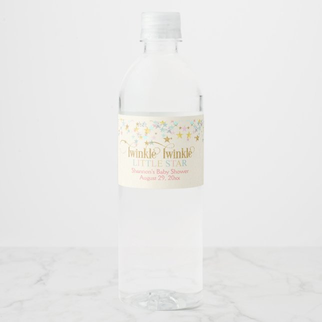 Twinkle Twinkle Little Star Gender Neutral Baby Water Bottle Label (Front)