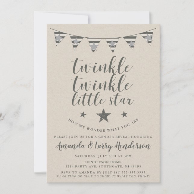 Twinkle Twinkle Little Star Gender Reveal Invite (Front)