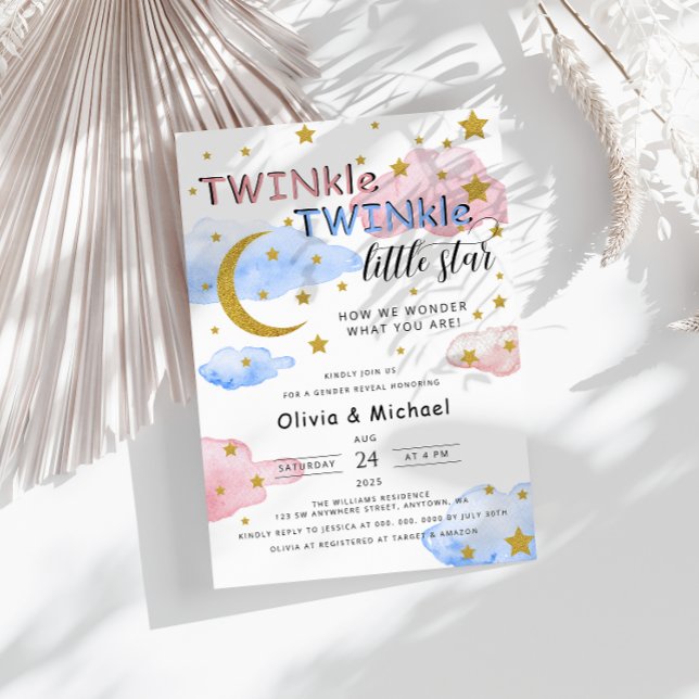 TWINkle TWINkle Little Star Gender Reveal Party Invitation (Creator Uploaded)