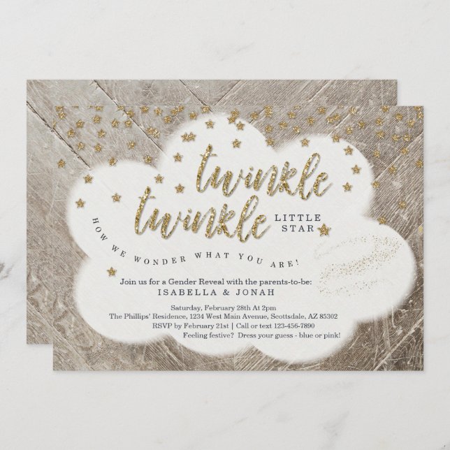 Twinkle Twinkle Little Star Gender Reveal Party Invitation (Front/Back)