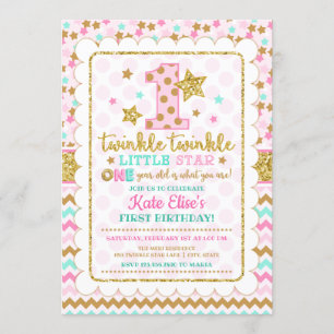 Twinkle Twinkle Little Star Girl 1st Birthday Invitation