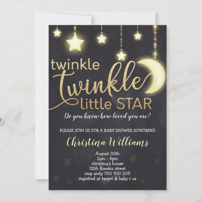 Twinkle Twinkle Little Star Gold Baby Shower Invitation (Front)