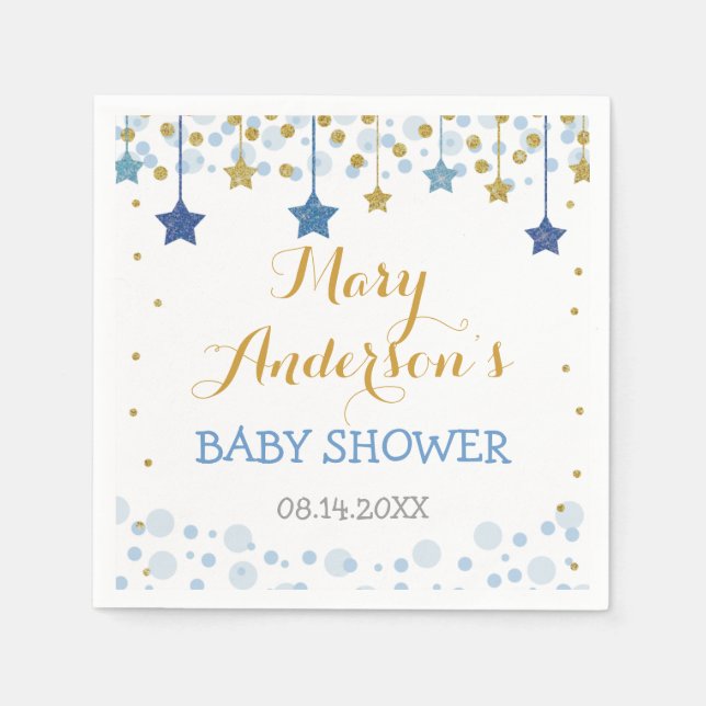 Twinkle Twinkle Little Star Gold Blue Sparkle Baby Napkin (Front)
