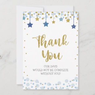 Twinkle Twinkle Little Star Gold Blue Sparkle Baby Thank You Card