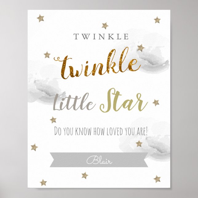 Twinkle Twinkle Little Star Gray Nursery Art Poster (Front)