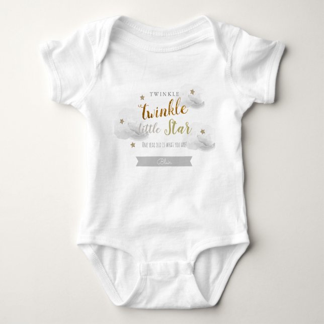 Twinkle Twinkle Little Star Grey 1st Birthday Baby Bodysuit (Front)