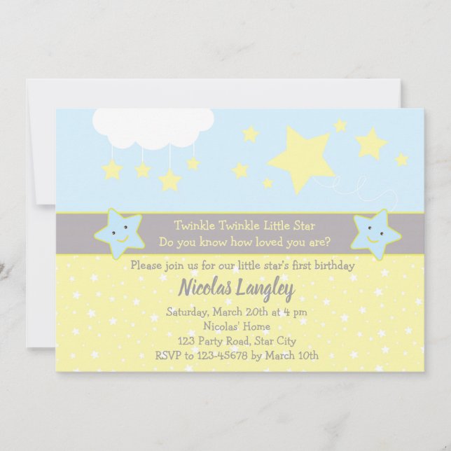 Twinkle Twinkle Little Star Invitations for Boys (Front)