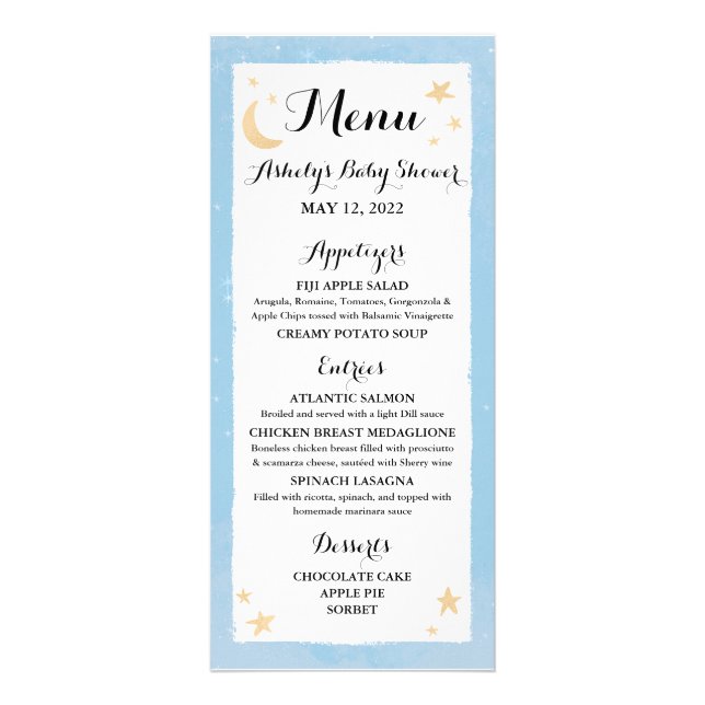 Twinkle Twinkle Little Star Light Blue Menu Card (Front)
