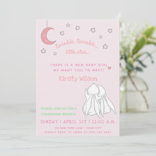Twinkle twinkle little star Meet & Greet Baby Girl Invitation (Standing Front)