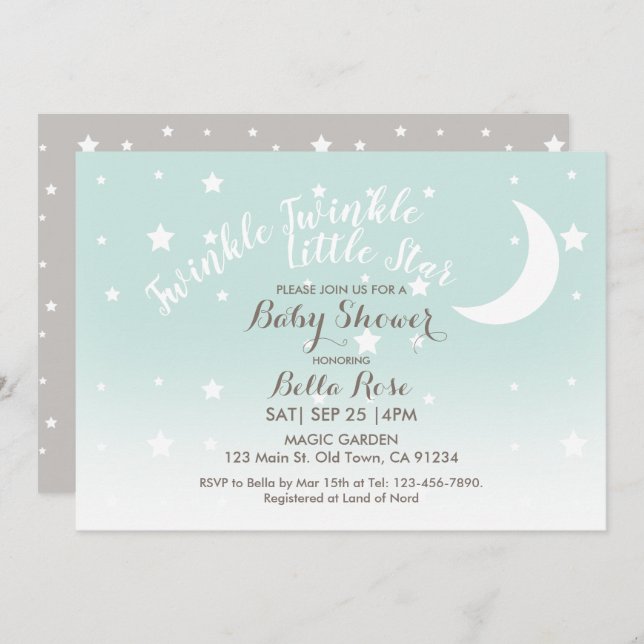 Twinkle twinkle little star mint baby shower invitation (Front/Back)