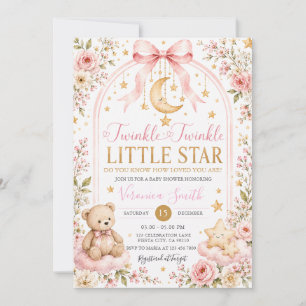 Twinkle Twinkle Little Star Moon Bear Baby Shower Invitation
