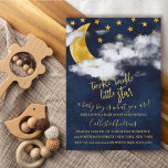 Twinkle Twinkle Little Star Moon Boy Baby Shower Invitation<br><div class="desc">This cute and artsy boy baby shower party invitation is an adorable design for your special day. It features a hand-paint bright yellow moon and stars with puffy white clouds on top of a navy blue watercolor night sky. It also features the typography quote, "Twinkle, twinkle little star. A baby...</div>