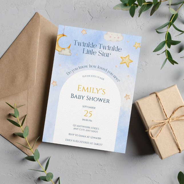 Twinkle Twinkle Little Star Moon Cloud Baby Shower Invitation (Creator Uploaded)