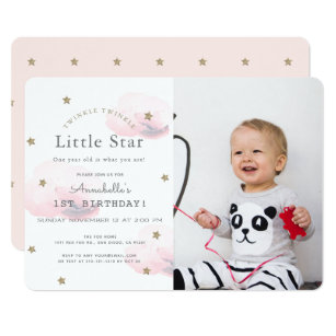 Twinkle Twinkle Little Star Photo Birthday Invitation
